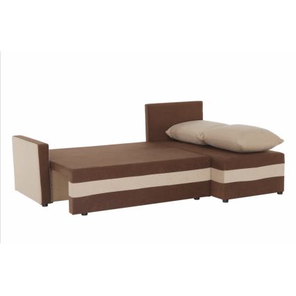Tygklädd, universell L-formad hörnsoffa med bäddfunktion BRISTOL, brun/beige