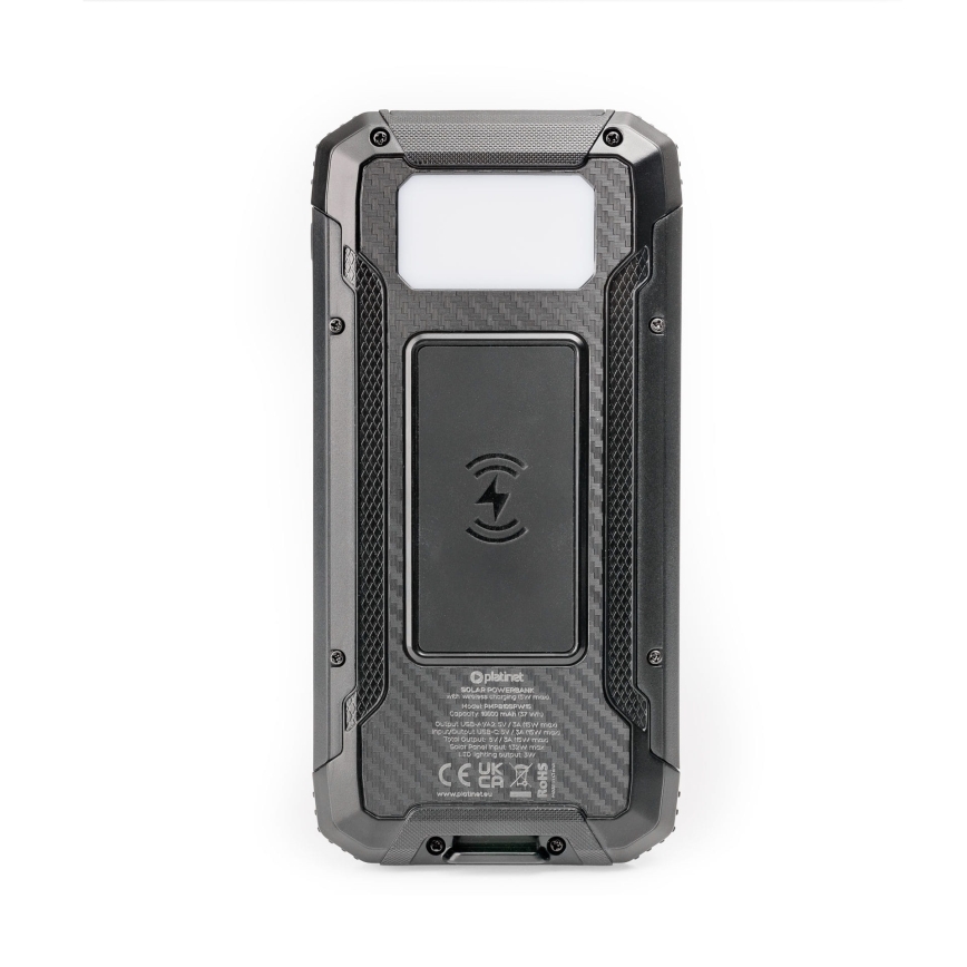 Strömbank med LED-ljus, trådlös laddning och solpanel Power Delivery 15W/10000 mAh svart