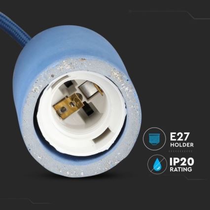 Strömkabel 1xE27/60W/230V betong/blå