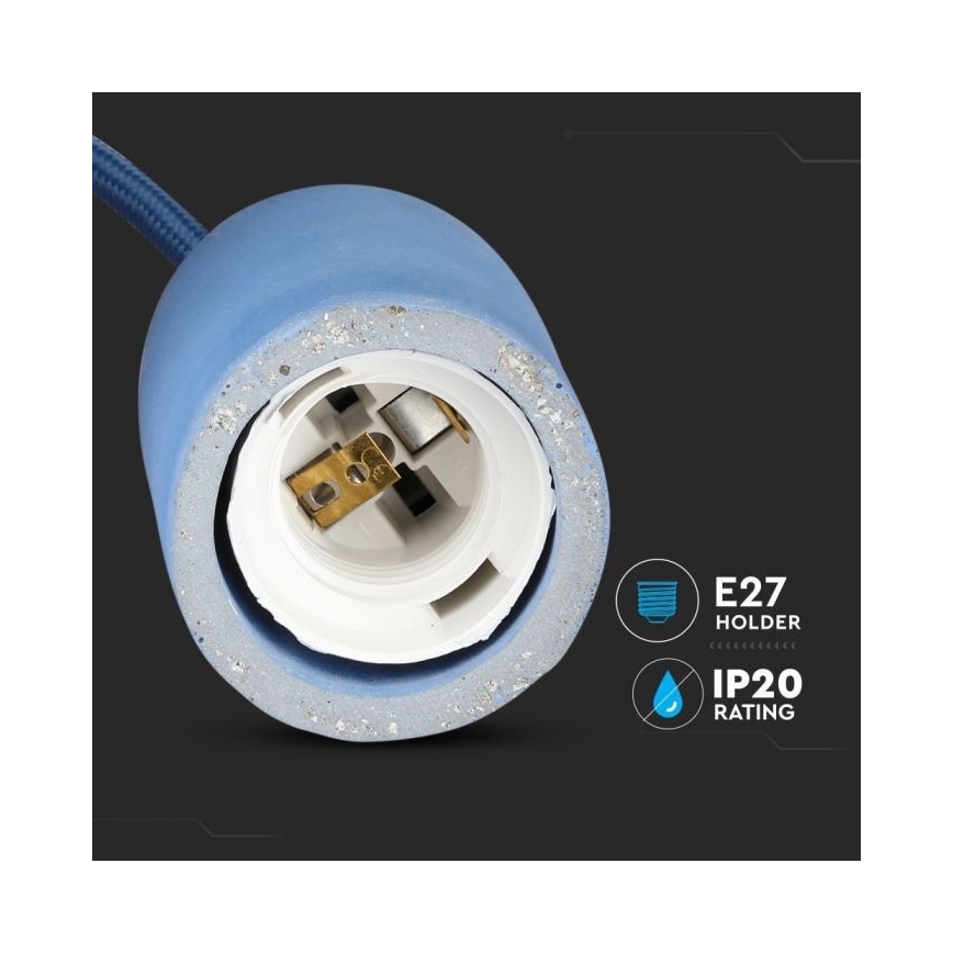 Strömkabel 1xE27/60W/230V betong/blå