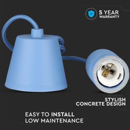 Strömkabel 1xE27/60W/230V betong/blå