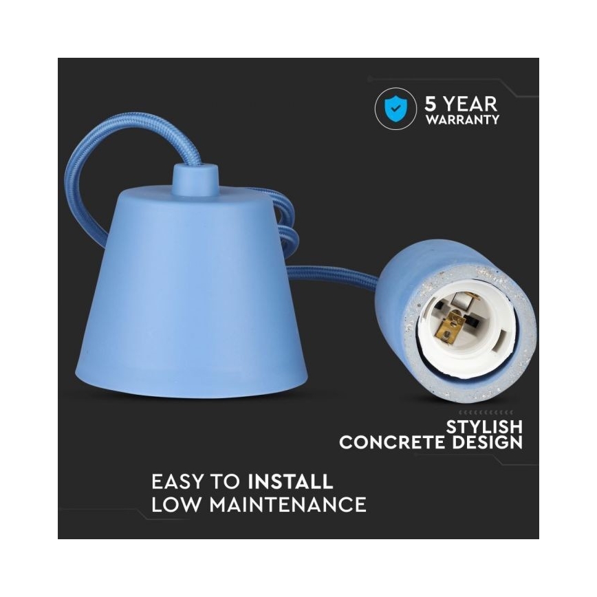 Strömkabel 1xE27/60W/230V betong/blå