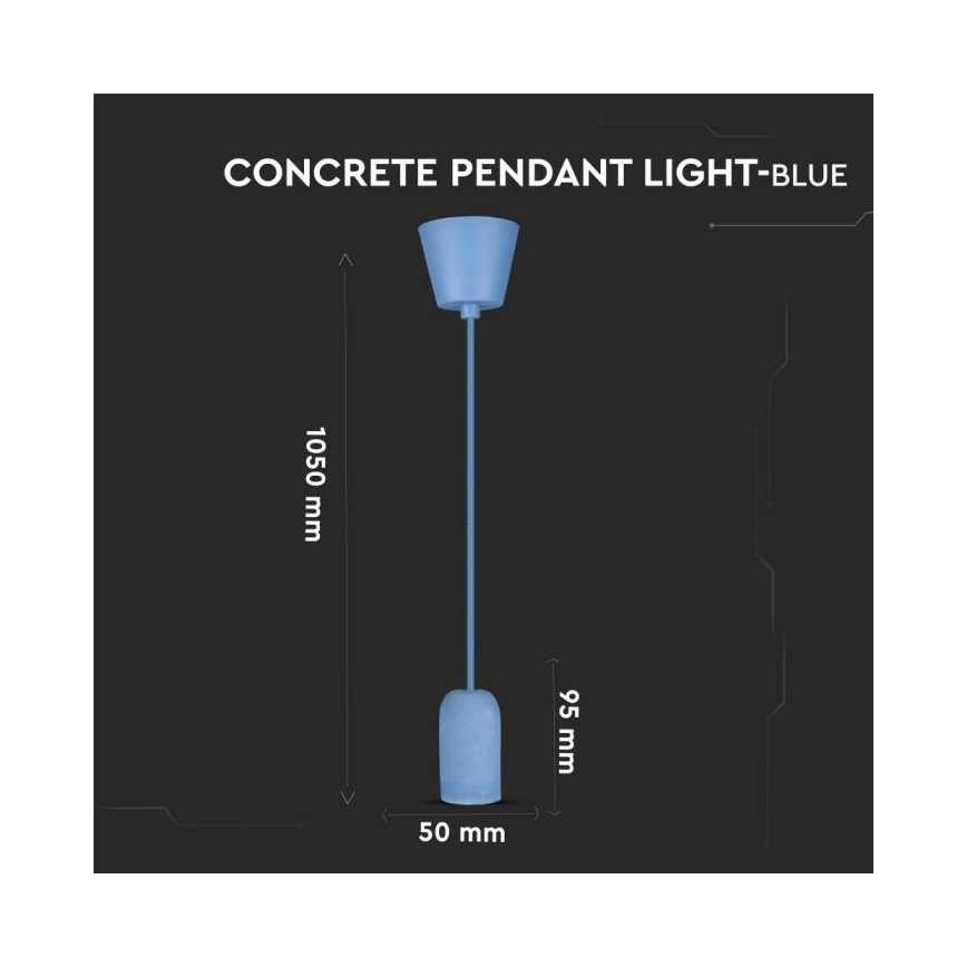 Strömkabel 1xE27/60W/230V betong/blå
