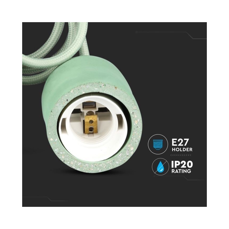 Strömkabel 1xE27/60W/230V betong/grön