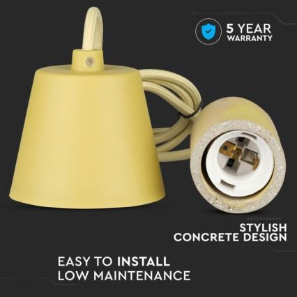 Strömkabel 1xE27/60W/230V betong/gul