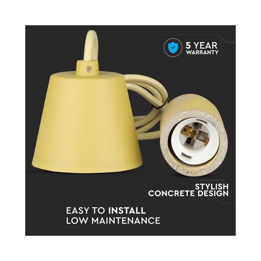 Strömkabel 1xE27/60W/230V betong/gul
