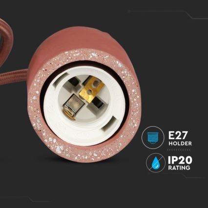 Strömkabel 1xE27/60W/230V betong/röd