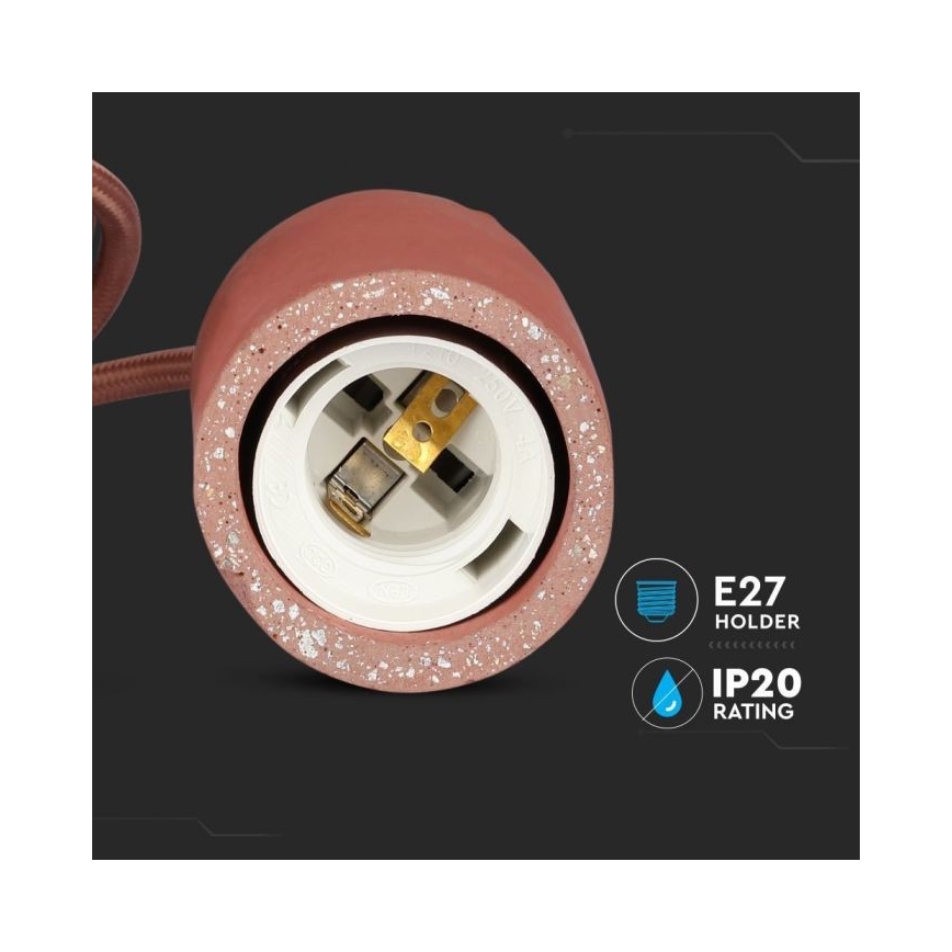 Strömkabel 1xE27/60W/230V betong/röd