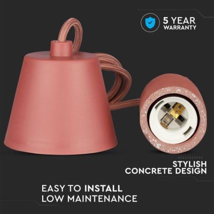 Strömkabel 1xE27/60W/230V betong/röd