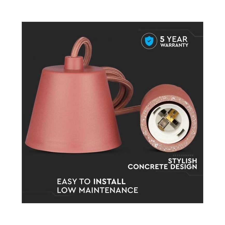 Strömkabel 1xE27/60W/230V betong/röd