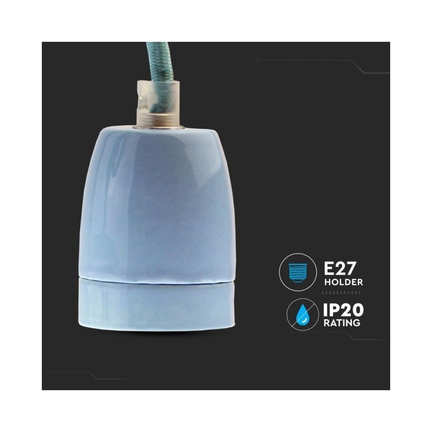 Strömkabel 1xE27/60W/230V blå/porslin