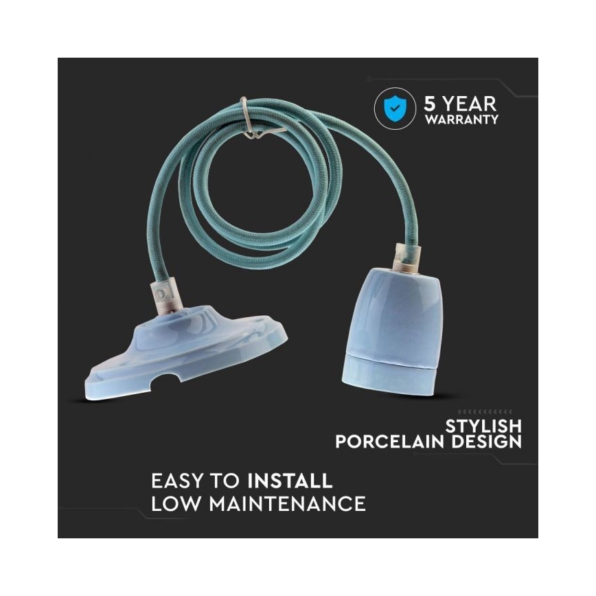 Strömkabel 1xE27/60W/230V blå/porslin