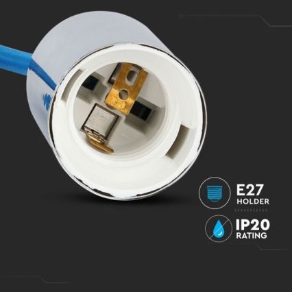 Strömkabel 1xE27/60W/230V blå/skinande krom