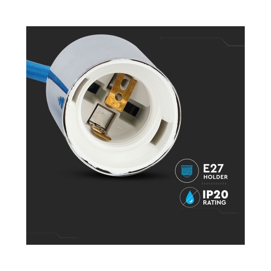 Strömkabel 1xE27/60W/230V blå/skinande krom