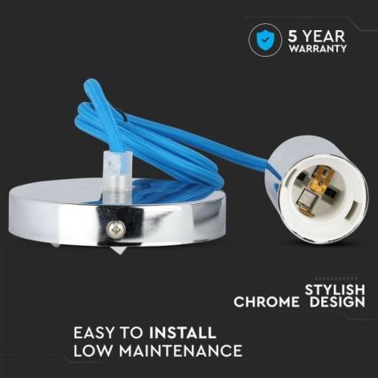 Strömkabel 1xE27/60W/230V blå/skinande krom
