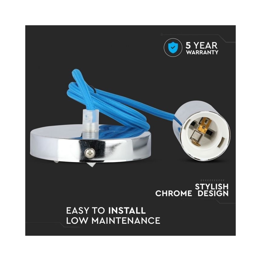 Strömkabel 1xE27/60W/230V blå/skinande krom