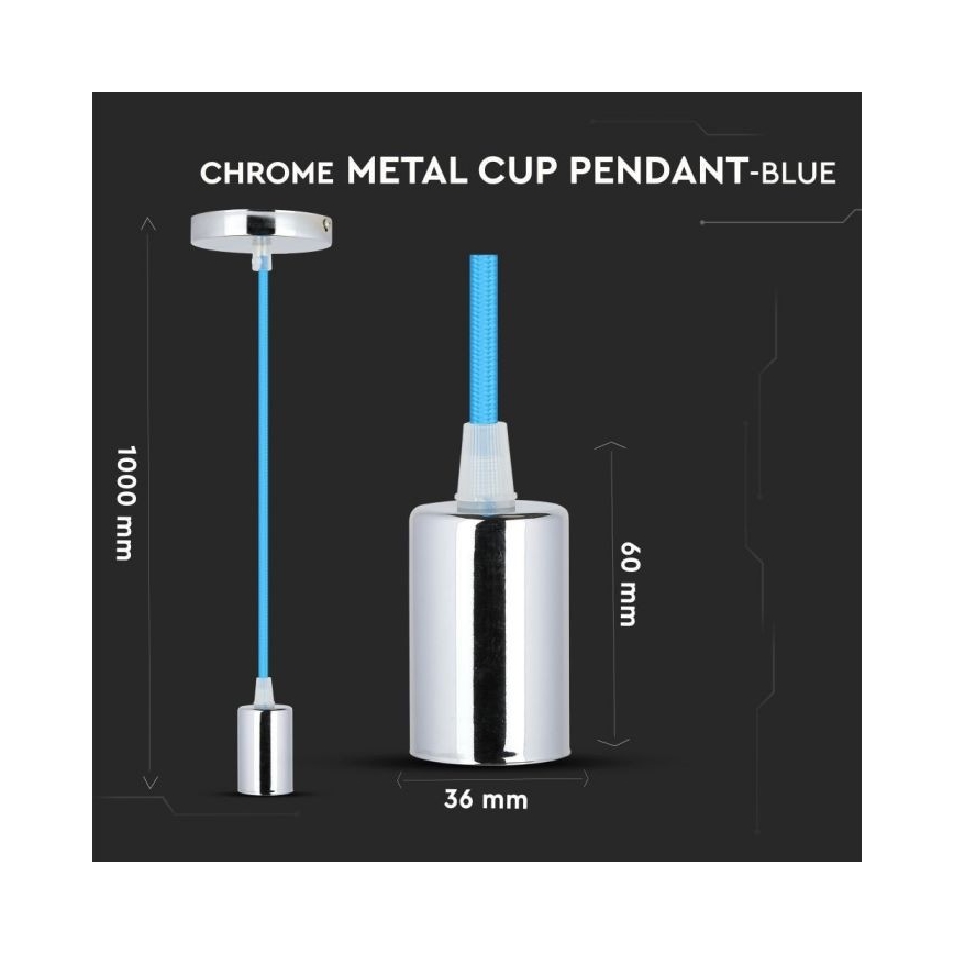 Strömkabel 1xE27/60W/230V blå/skinande krom
