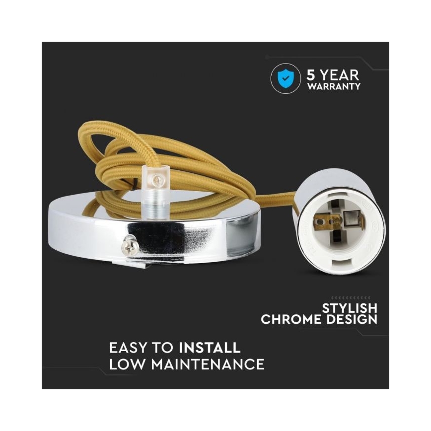 Strömkabel 1xE27/60W/230V brun/skinande krom