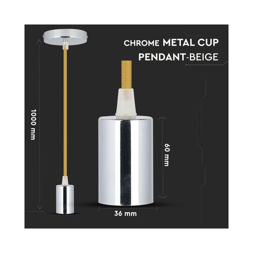 Strömkabel 1xE27/60W/230V brun/skinande krom