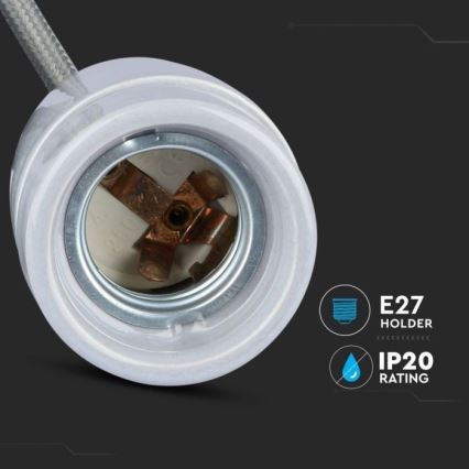 Strömkabel 1xE27/60W/230V grå/porslin