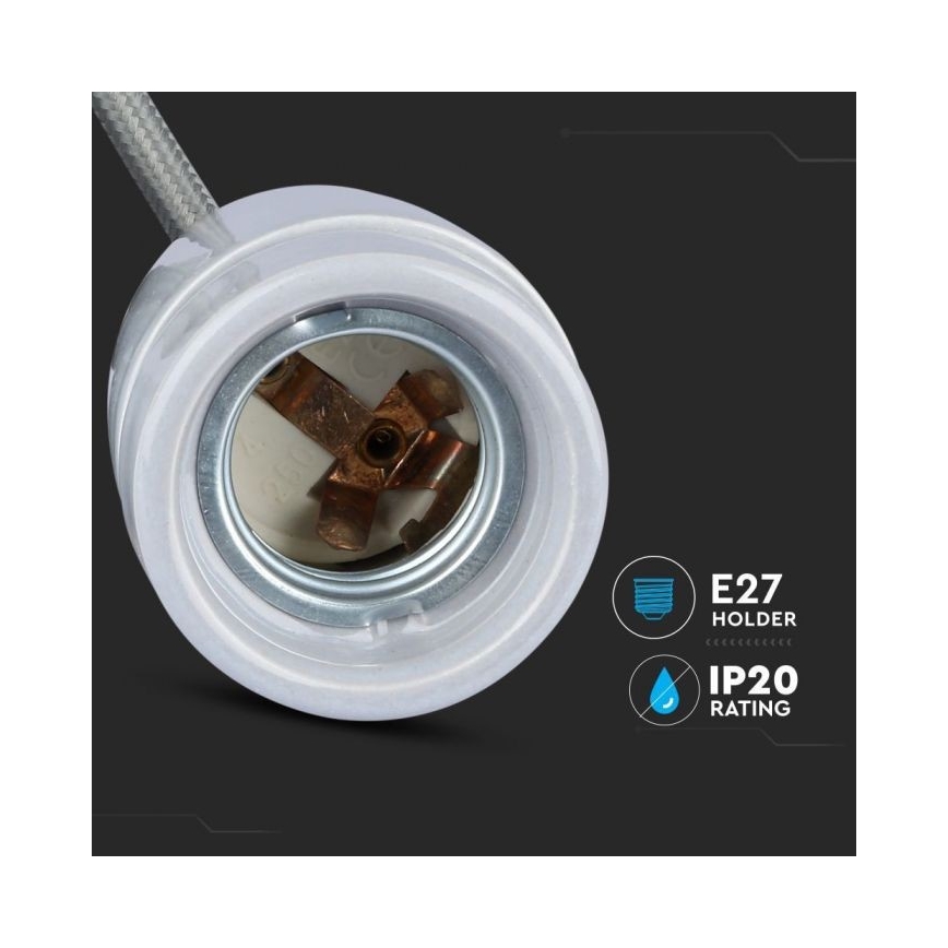 Strömkabel 1xE27/60W/230V grå/porslin