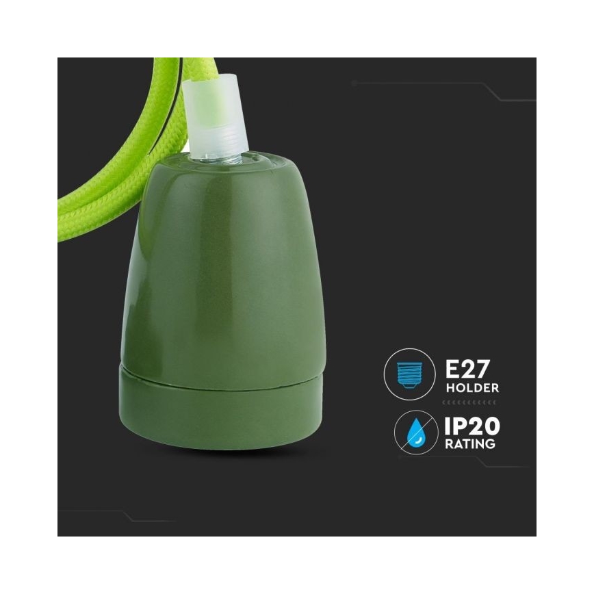 Strömkabel 1xE27/60W/230V grön/porslin