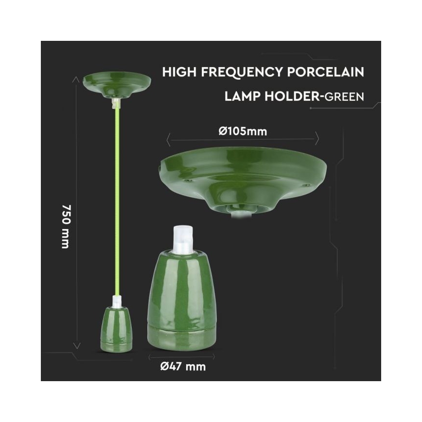 Strömkabel 1xE27/60W/230V grön/porslin