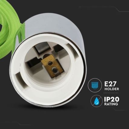 Strömkabel 1xE27/60W/230V grön/skinande krom