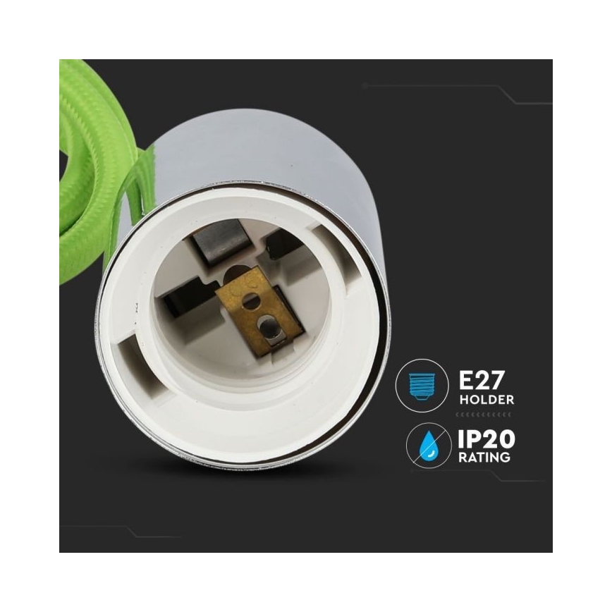 Strömkabel 1xE27/60W/230V grön/skinande krom