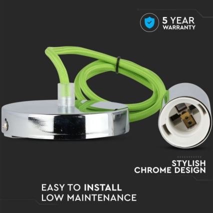 Strömkabel 1xE27/60W/230V grön/skinande krom