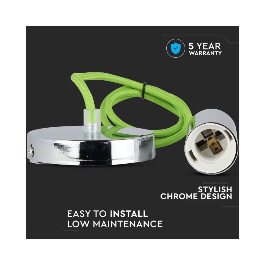 Strömkabel 1xE27/60W/230V grön/skinande krom