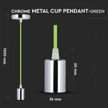 Strömkabel 1xE27/60W/230V grön/skinande krom