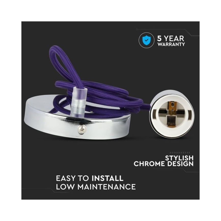 Strömkabel 1xE27/60W/230V lila/skinande krom