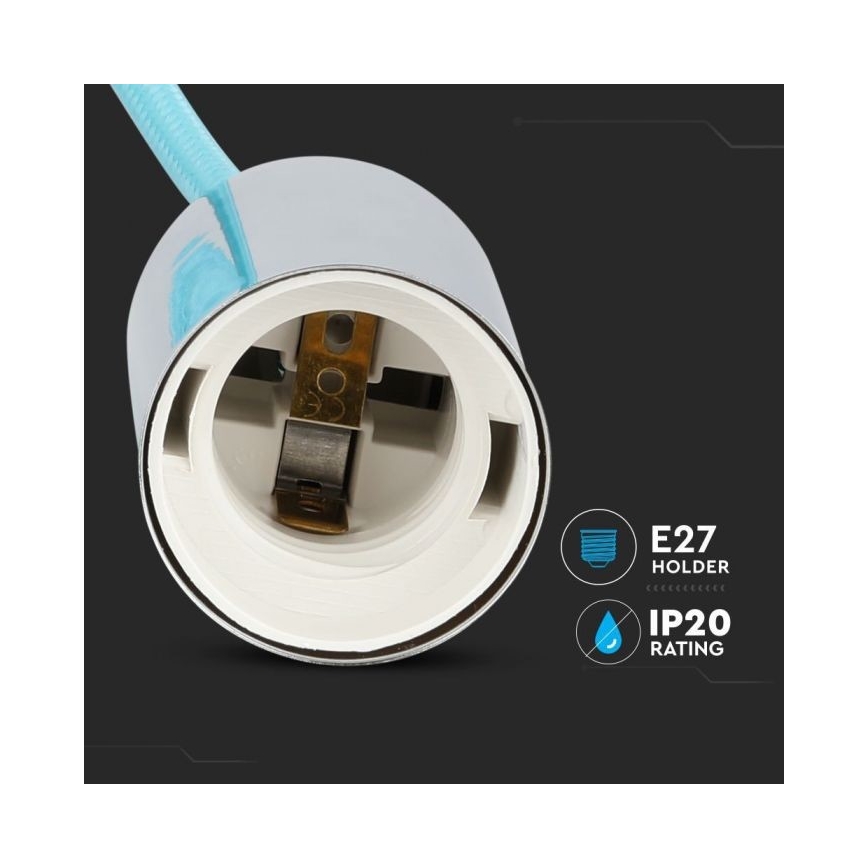 Strömkabel 1xE27/60W/230V ljusblå/skinande krom