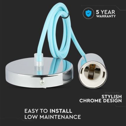 Strömkabel 1xE27/60W/230V ljusblå/skinande krom