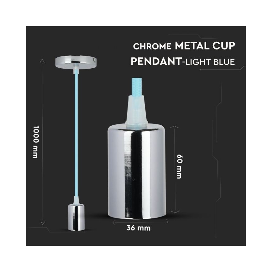 Strömkabel 1xE27/60W/230V ljusblå/skinande krom