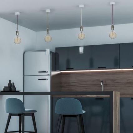 Strömkabel 1xE27/60W/230V ljusrosa/skinande krom