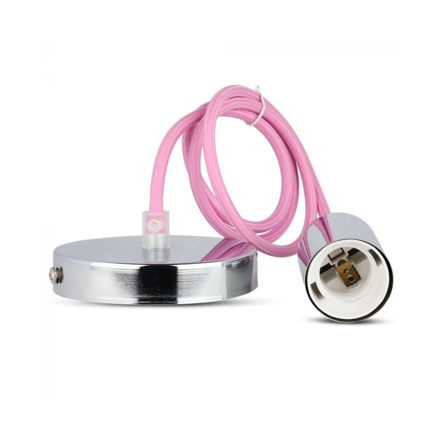 Strömkabel 1xE27/60W/230V ljusrosa/skinande krom