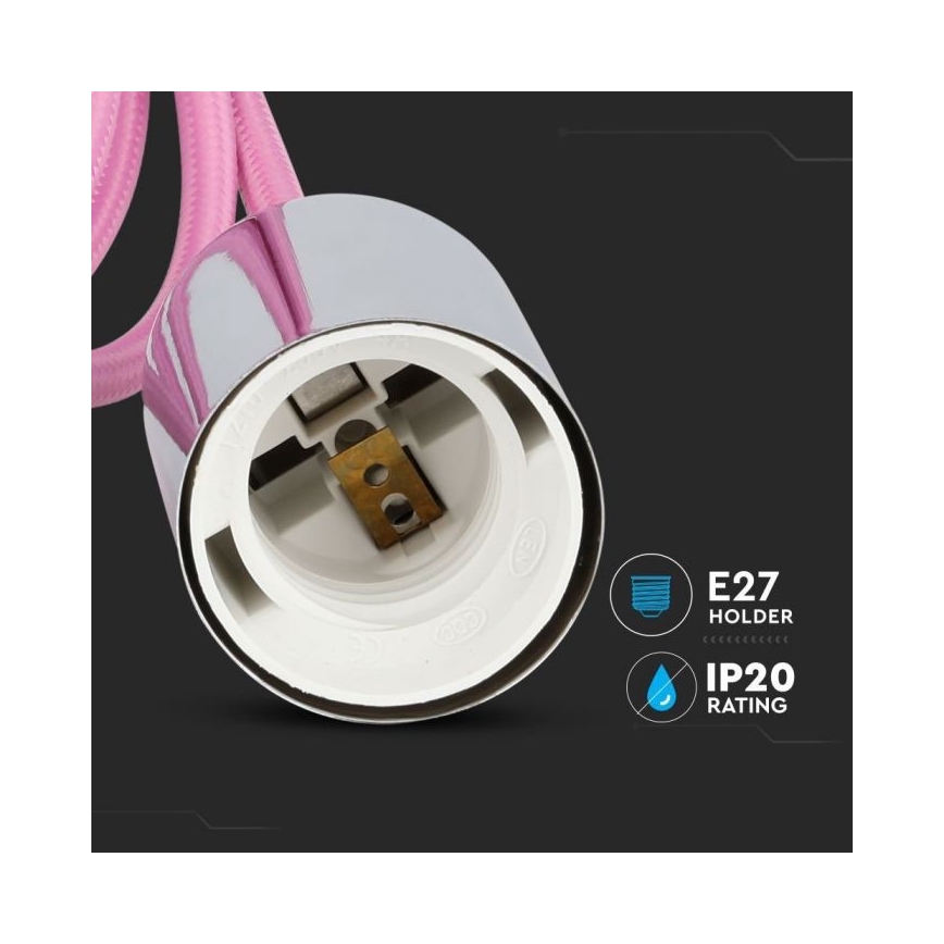 Strömkabel 1xE27/60W/230V ljusrosa/skinande krom