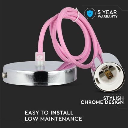 Strömkabel 1xE27/60W/230V ljusrosa/skinande krom