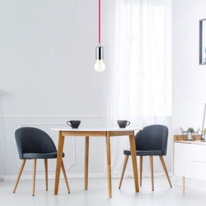 Strömkabel 1xE27/60W/230V mörkrosa/skinande krom