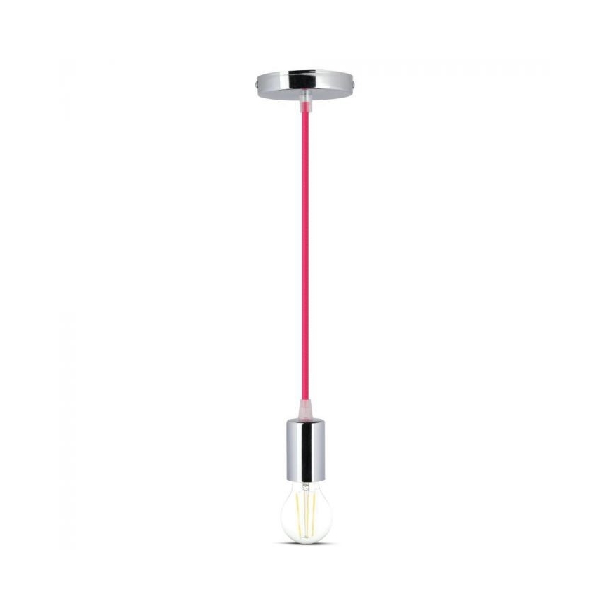 Strömkabel 1xE27/60W/230V mörkrosa/skinande krom