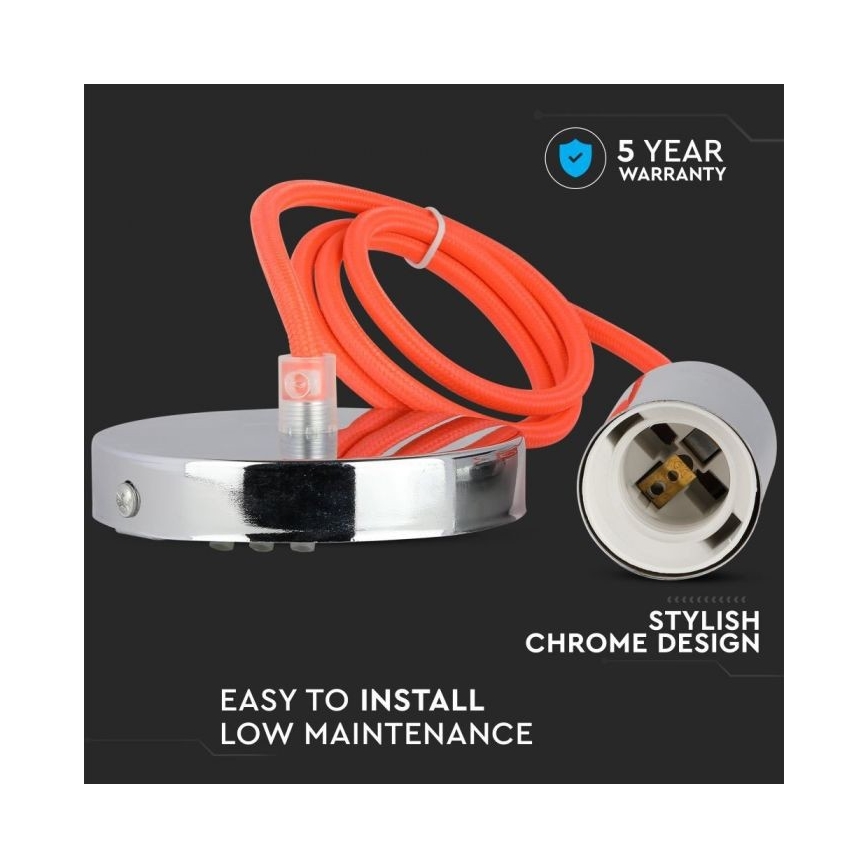 Strömkabel 1xE27/60W/230V orange/skinande krom