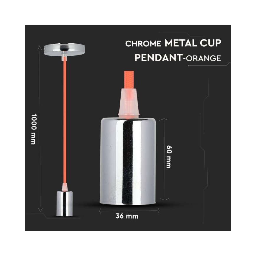 Strömkabel 1xE27/60W/230V orange/skinande krom