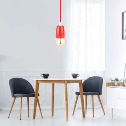 Strömkabel 1xE27/60W/230V röd/porslin