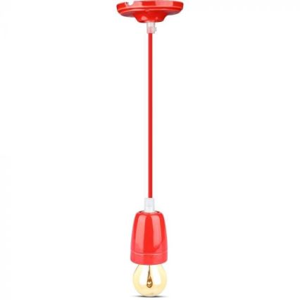 Strömkabel 1xE27/60W/230V röd/porslin