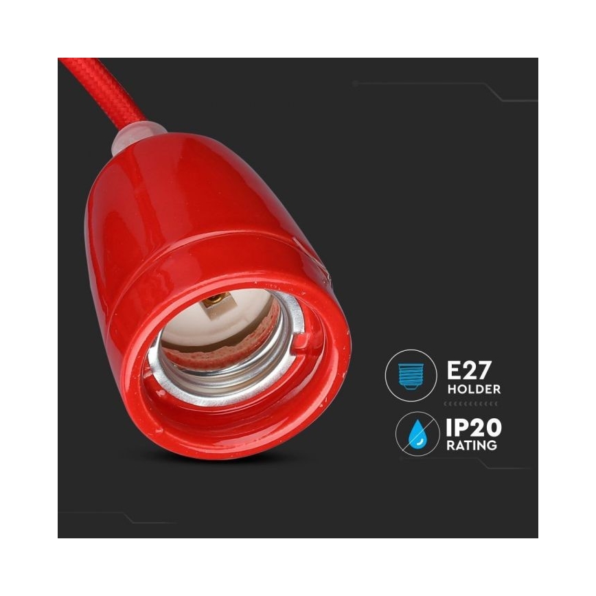 Strömkabel 1xE27/60W/230V röd/porslin