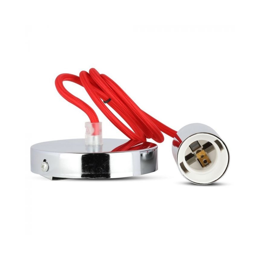 Strömkabel 1xE27/60W/230V röd/skinande krom