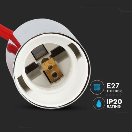 Strömkabel 1xE27/60W/230V röd/skinande krom