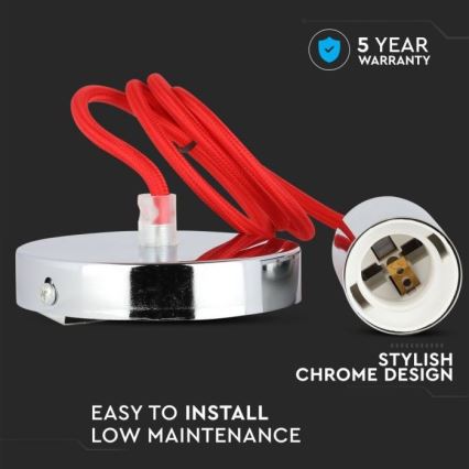 Strömkabel 1xE27/60W/230V röd/skinande krom